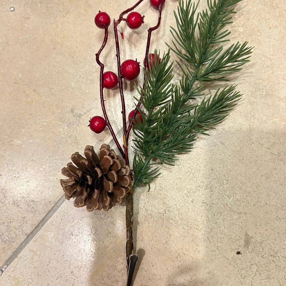 Festive Red and Green Holiday Pinecone Clips set of 12